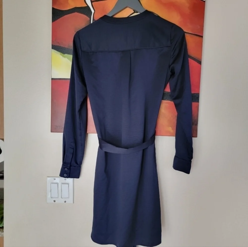 Banana Republic Womens Navy Blue Zip Front Tie Waist Long Sleeve Mini Dress Sz 2